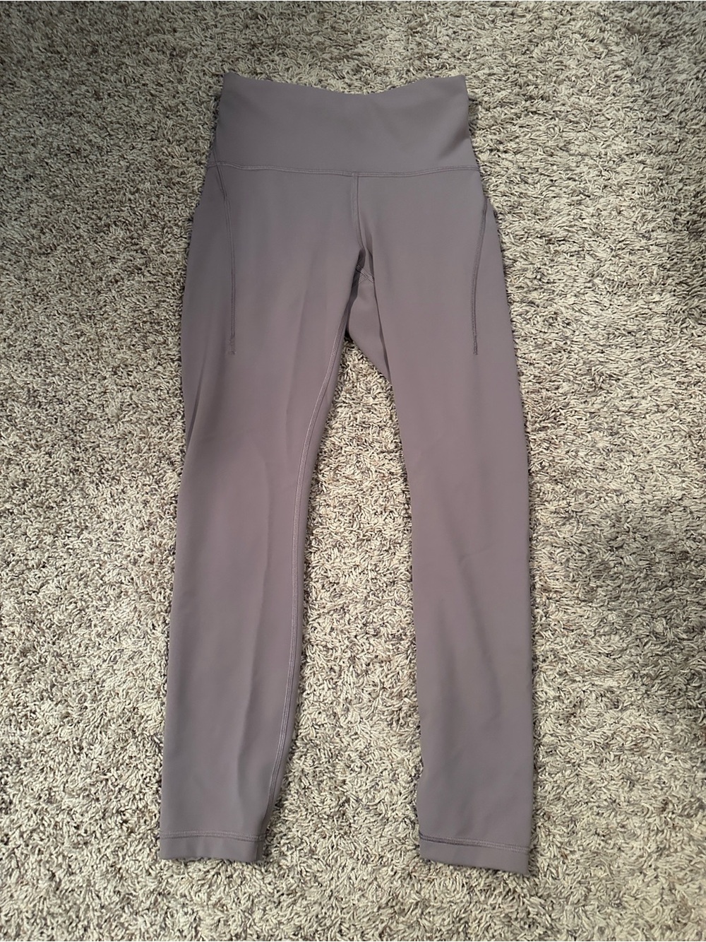 lululemon leggings with side pockets in a grayish mauve